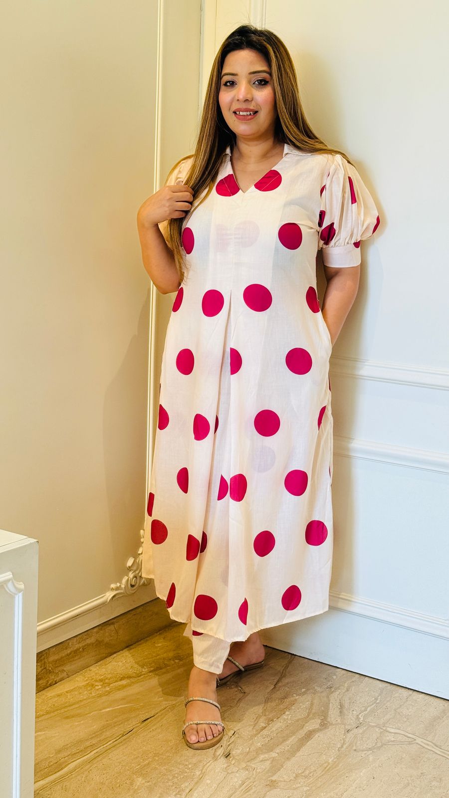 Power Polka Cotton Slub Co-ord (Off White)